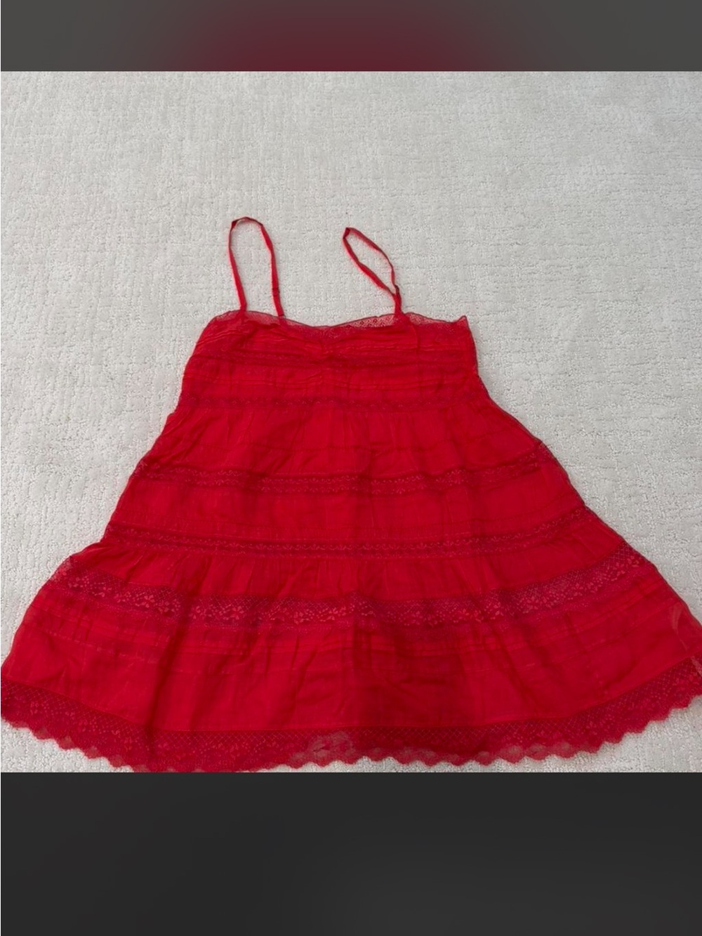 Free People Red Lace Trim Tiered Sundress